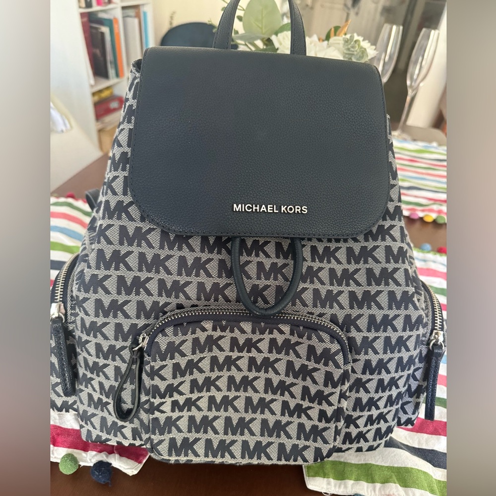 Michael Kors Navy and Gray Logo Backpack